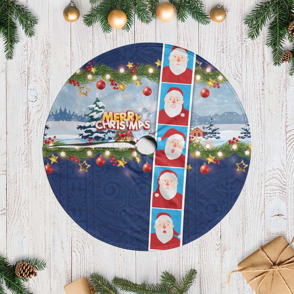 Merry Christmas Tree Skirt Funny Santa Claus Cards Photo and Polynesian Pattern Blue Color LT03 Casual Blue - Polynesian Pride