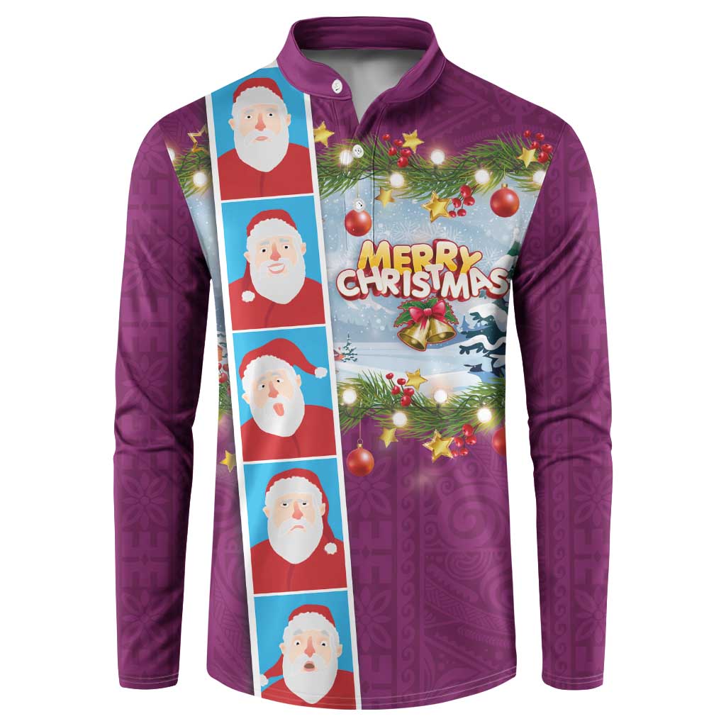Merry Christmas Button Sweatshirt Funny Santa Claus Cards Photo and Polynesian Pattern Pink Color LT03 Pink - Polynesian Pride