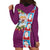 Merry Christmas Hoodie Dress Funny Santa Claus Cards Photo and Polynesian Pattern Pink Color