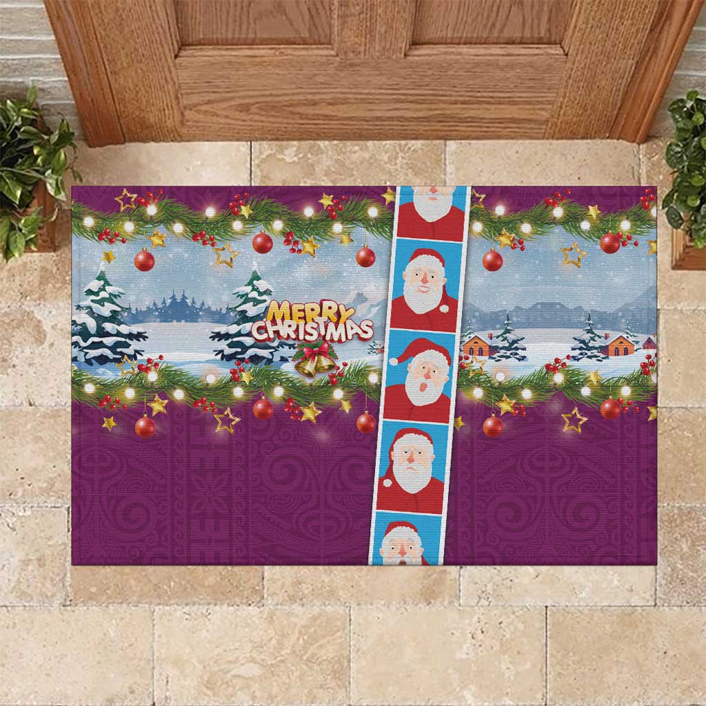 Merry Christmas Rubber Doormat Funny Santa Claus Cards Photo and Polynesian Pattern Pink Color LT03 Pink - Polynesian Pride