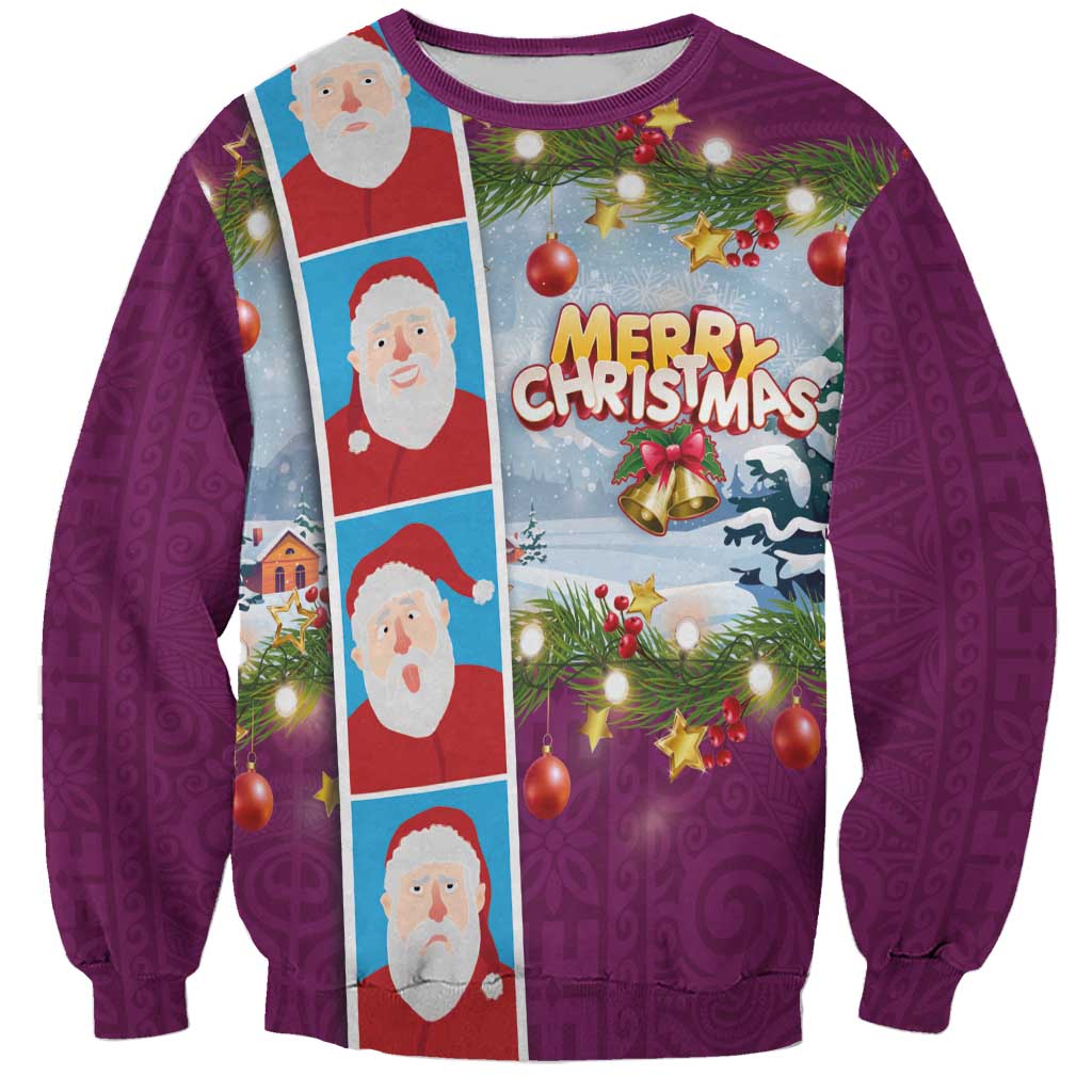 Merry Christmas Sweatshirt Funny Santa Claus Cards Photo and Polynesian Pattern Pink Color LT03 Unisex Pink - Polynesian Pride