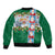 Merry Christmas Bomber Jacket Funny Santa Claus Cards Photo and Polynesian Pattern Green Color