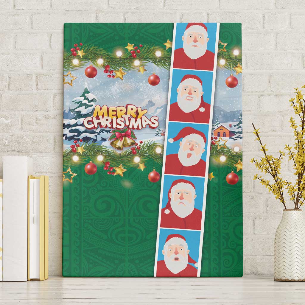Merry Christmas Canvas Wall Art Funny Santa Claus Cards Photo and Polynesian Pattern Green Color LT03 Without Frame Green - Polynesian Pride
