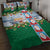 Merry Christmas Quilt Bed Set Funny Santa Claus Cards Photo and Polynesian Pattern Green Color