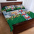 Merry Christmas Quilt Bed Set Funny Santa Claus Cards Photo and Polynesian Pattern Green Color