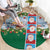 Merry Christmas Round Carpet Funny Santa Claus Cards Photo and Polynesian Pattern Green Color