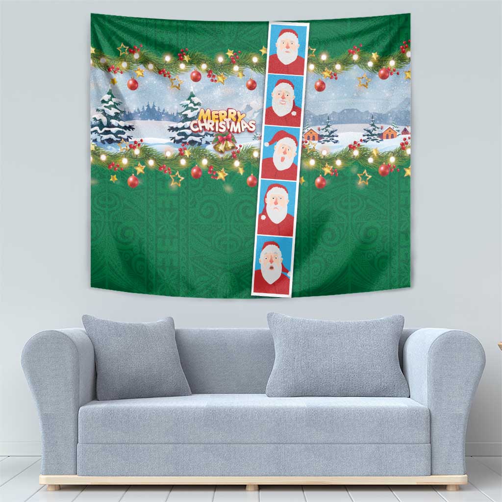 Merry Christmas Tapestry Funny Santa Claus Cards Photo and Polynesian Pattern Green Color LT03 - Polynesian Pride