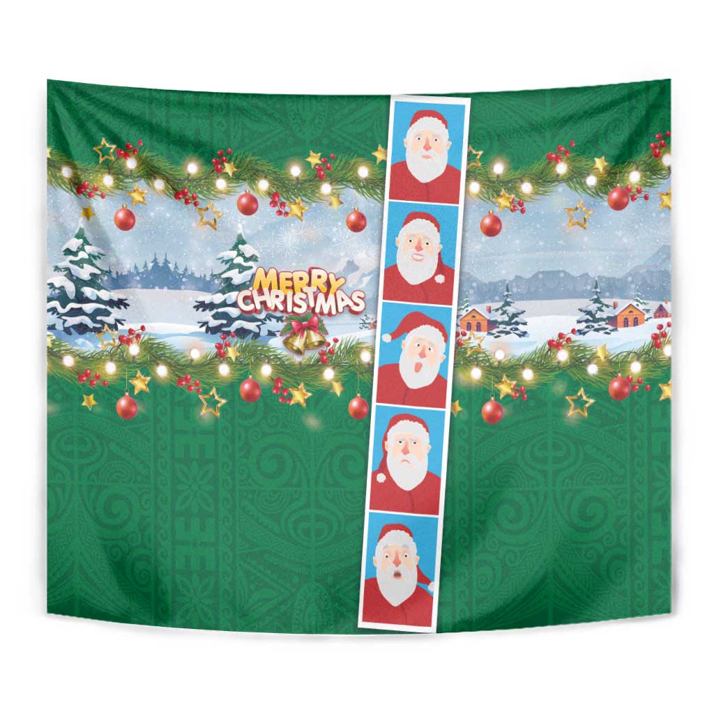 Merry Christmas Tapestry Funny Santa Claus Cards Photo and Polynesian Pattern Green Color LT03 - Polynesian Pride