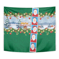 Merry Christmas Tapestry Funny Santa Claus Cards Photo and Polynesian Pattern Green Color LT03 - Polynesian Pride