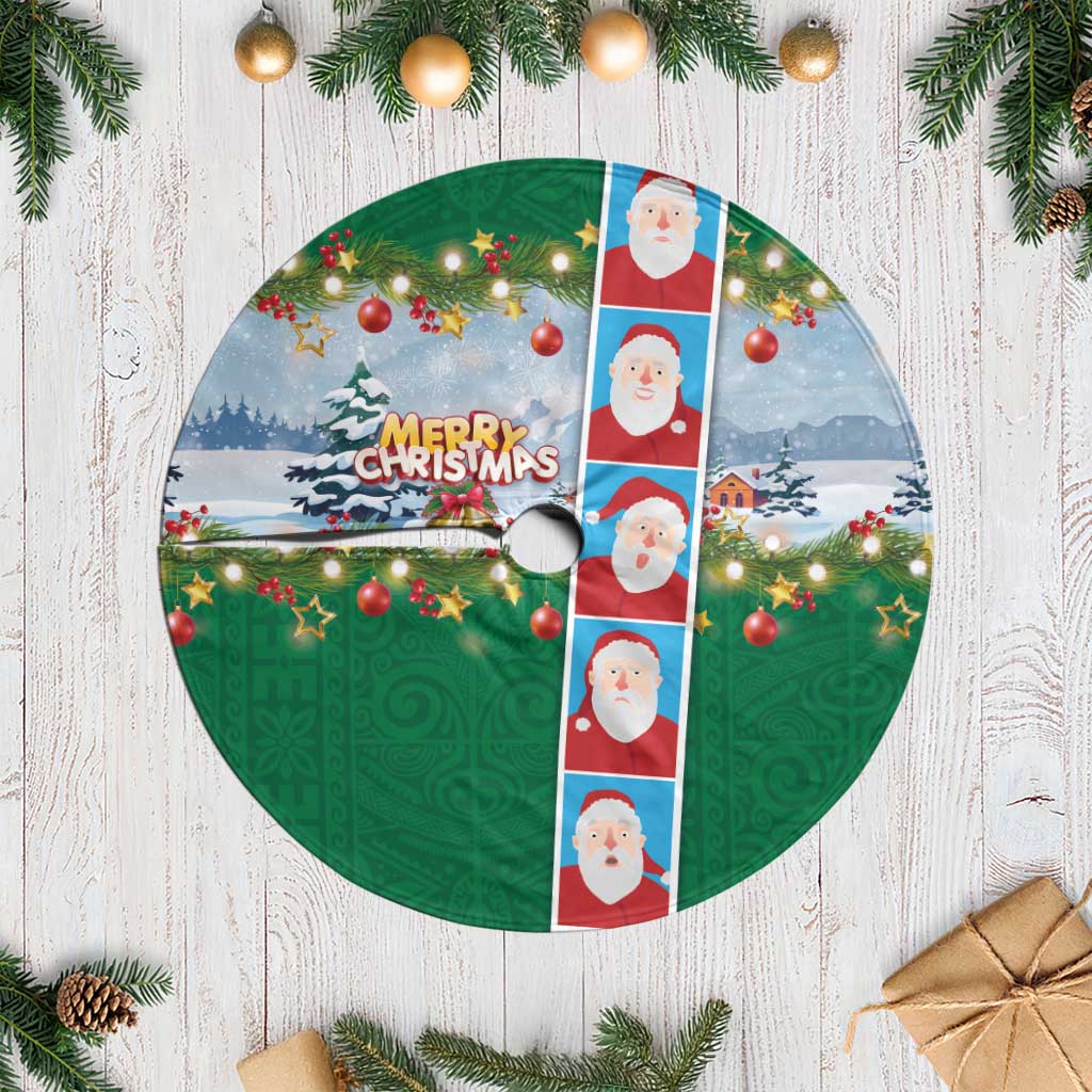 Merry Christmas Tree Skirt Funny Santa Claus Cards Photo and Polynesian Pattern Green Color LT03 Casual Green - Polynesian Pride