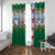 Merry Christmas Window Curtain Funny Santa Claus Cards Photo and Polynesian Pattern Green Color