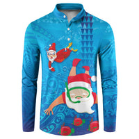 Hawaiian Santa Claus Snorkeling Button Sweatshirt Kakau and Polynesian Pattern LT03 Blue - Polynesian Pride