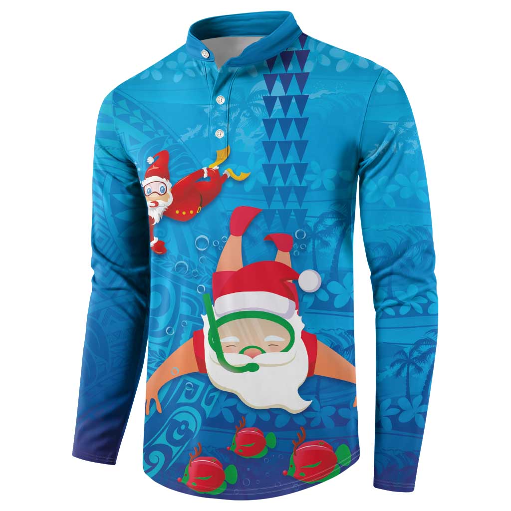 Hawaiian Santa Claus Snorkeling Button Sweatshirt Kakau and Polynesian Pattern LT03 - Polynesian Pride