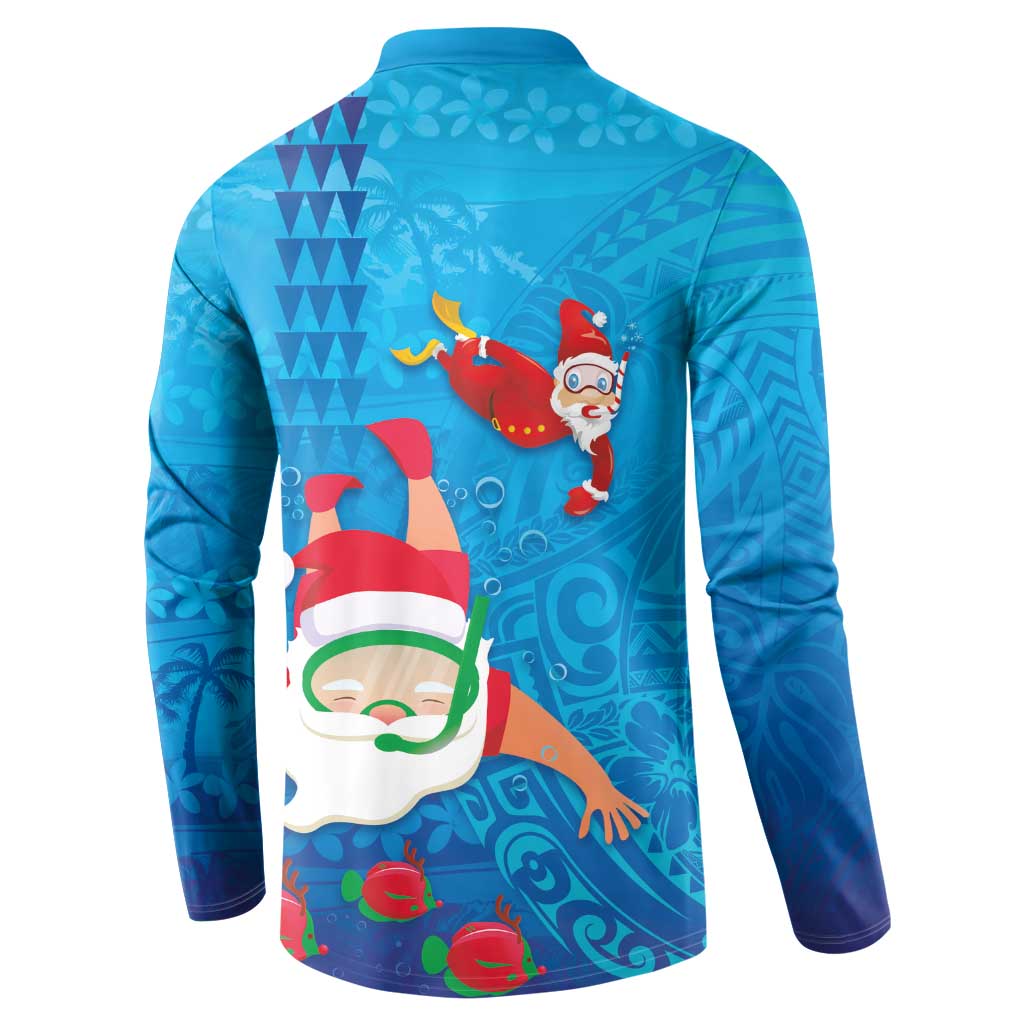 Hawaiian Santa Claus Snorkeling Button Sweatshirt Kakau and Polynesian Pattern LT03 - Polynesian Pride