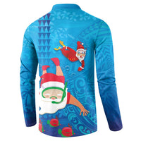 Hawaiian Santa Claus Snorkeling Button Sweatshirt Kakau and Polynesian Pattern LT03 - Polynesian Pride