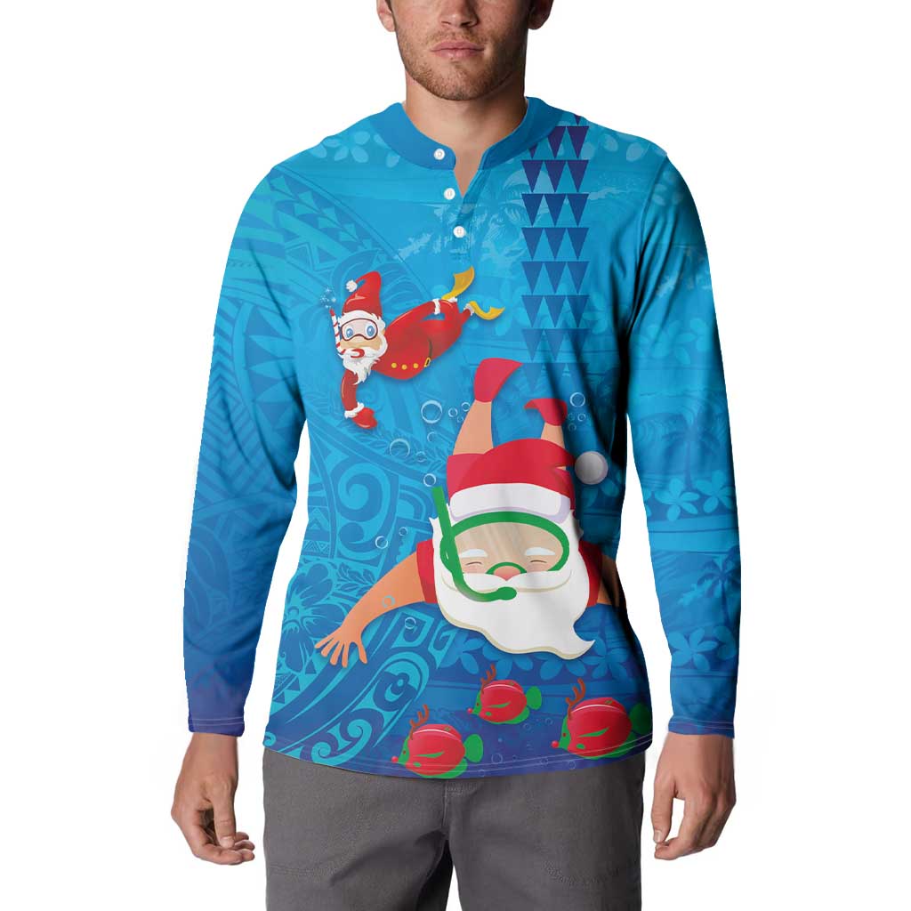 Hawaiian Santa Claus Snorkeling Button Sweatshirt Kakau and Polynesian Pattern LT03 - Polynesian Pride