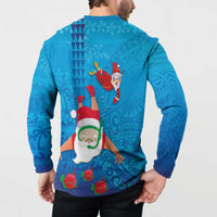 Hawaiian Santa Claus Snorkeling Button Sweatshirt Kakau and Polynesian Pattern LT03 - Polynesian Pride