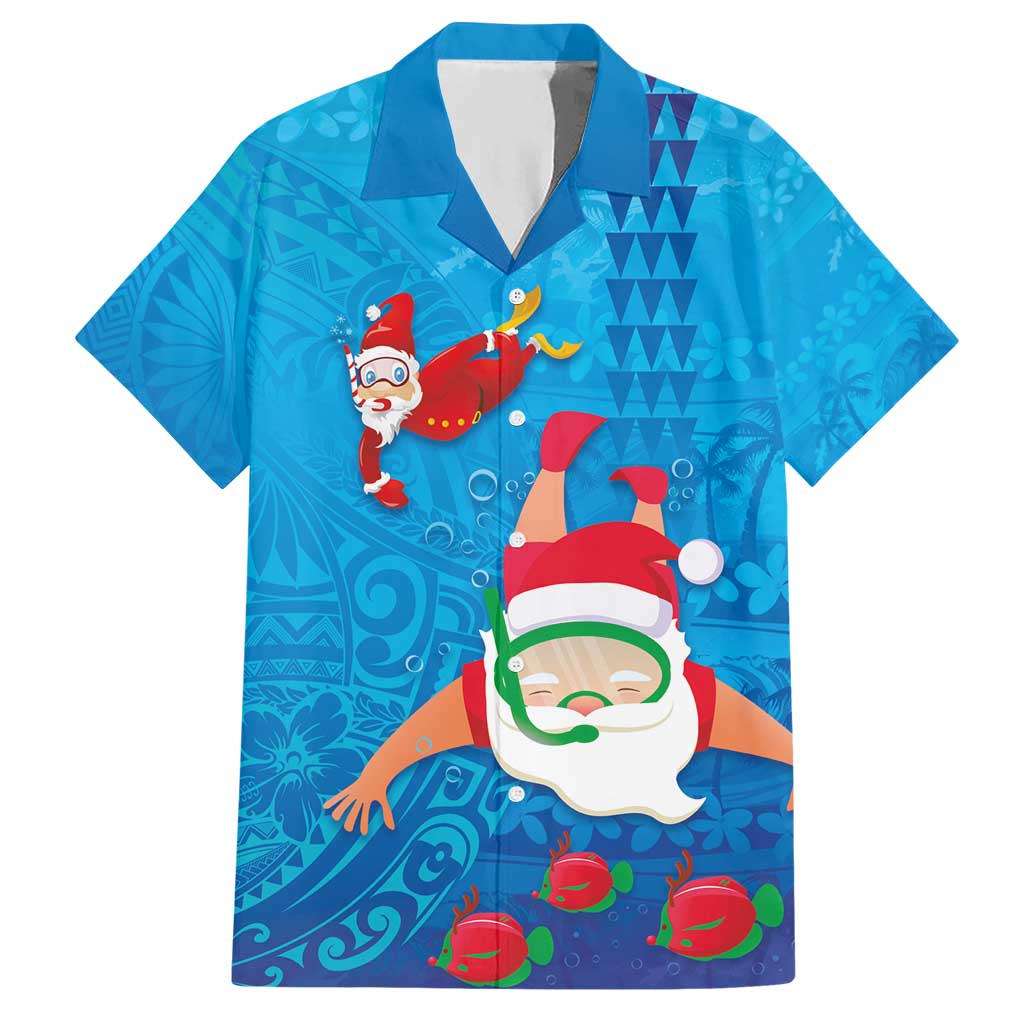 Hawaiian Santa Claus Snorkeling Hawaiian Shirt Kakau and Polynesian Pattern LT03 Blue - Polynesian Pride