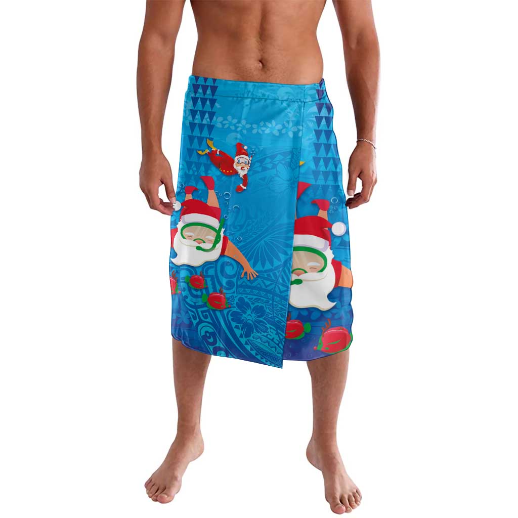 Hawaiian Santa Claus Snorkeling Lavalava Kakau and Polynesian Pattern LT03 Blue - Polynesian Pride