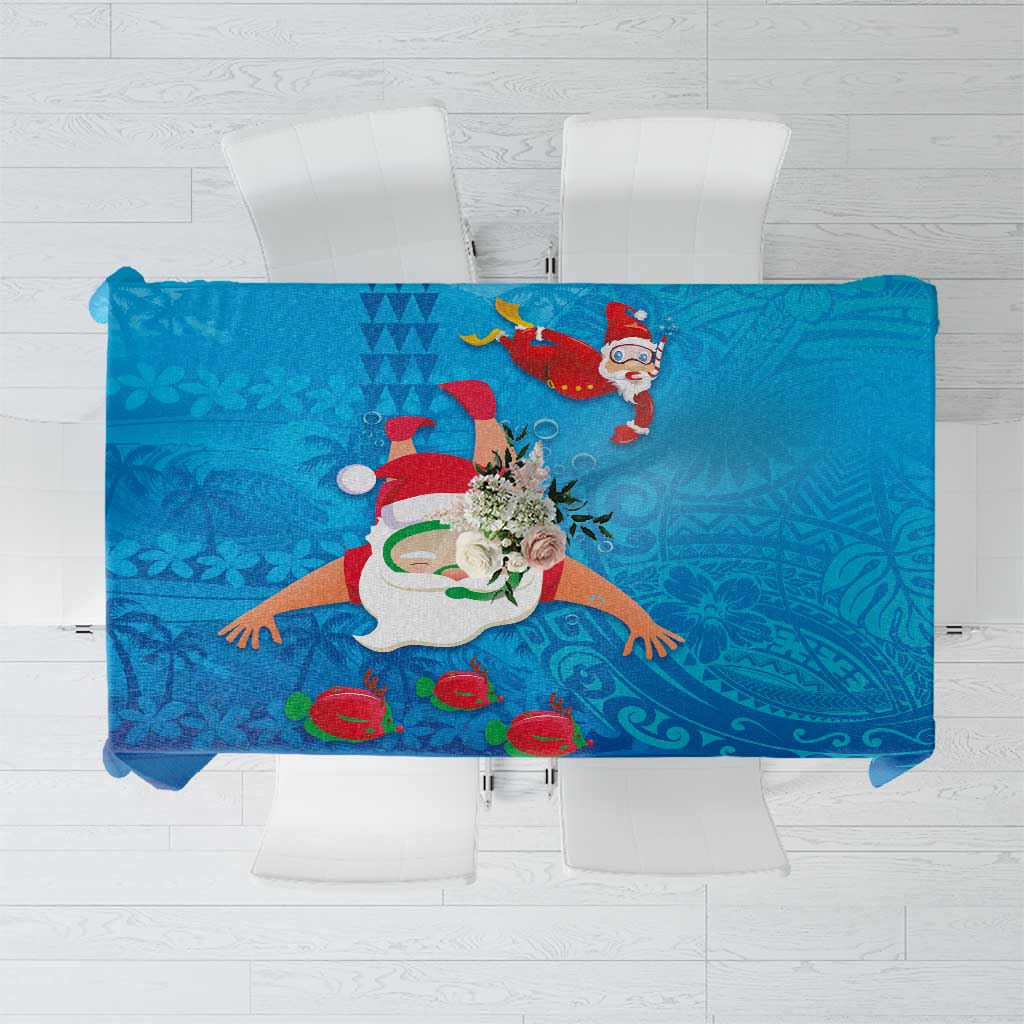 Hawaiian Santa Claus Snorkeling Tablecloth Kakau and Polynesian Pattern