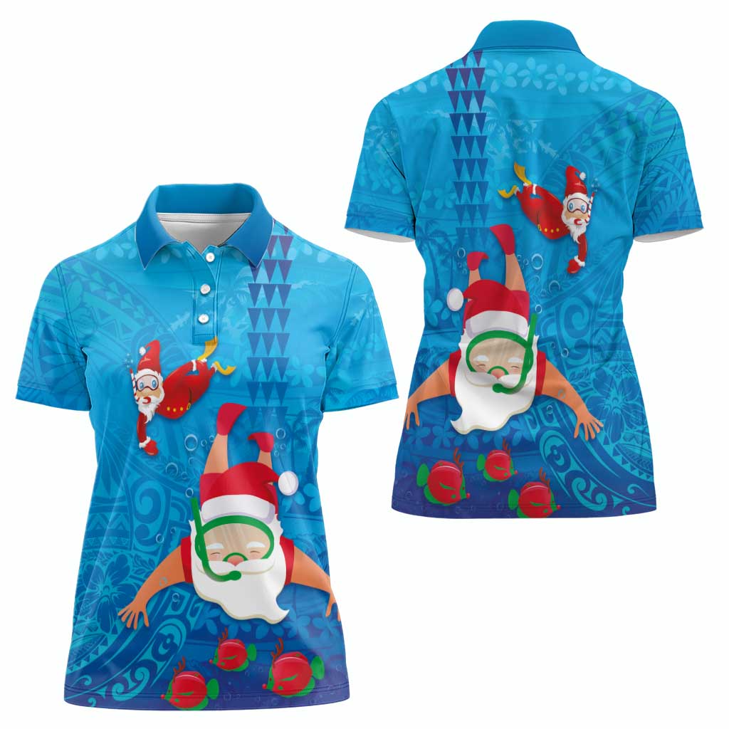 Hawaiian Santa Claus Snorkeling Women Polo Shirt Kakau and Polynesian Pattern LT03 - Polynesian Pride