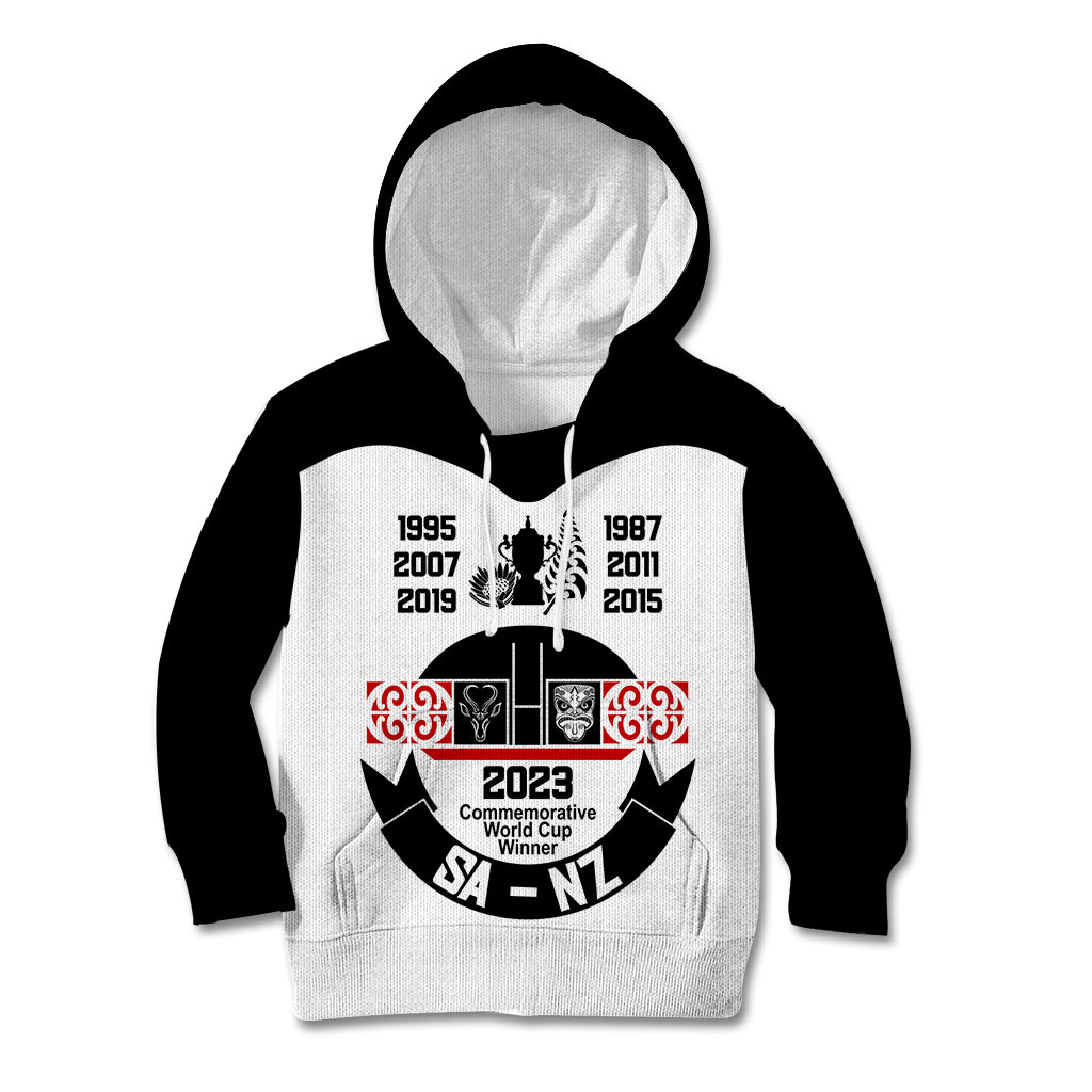 Personalised South Africa and New Zealand Kid Hoodie Champion History Go Final 2023 Vintage Style LT03 Hoodie White - Polynesian Pride