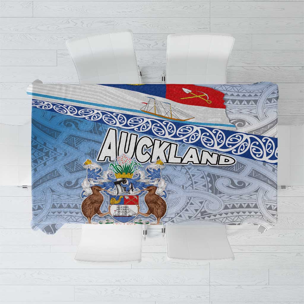 New Zealand Auckland Tablecloth Auckland's Flag and Coat of Arms - Koru Art Maori Pattern