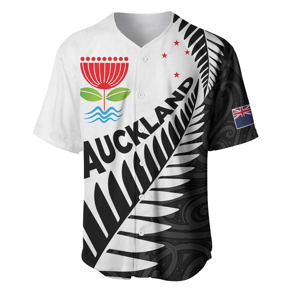 New Zealand Auckland Baseball Jersey Auckland's Emblem and Silver Ferns - Maori Art Tattoo LT03 Light Blue - Polynesian Pride