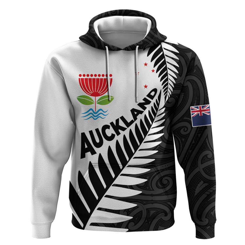 New Zealand Auckland Hoodie Auckland's Emblem and Silver Ferns - Maori Art Tattoo