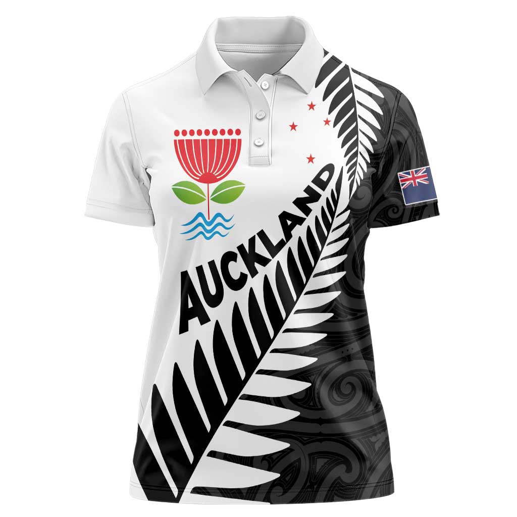 New Zealand Auckland Women Polo Shirt Auckland's Emblem and Silver Ferns - Maori Art Tattoo