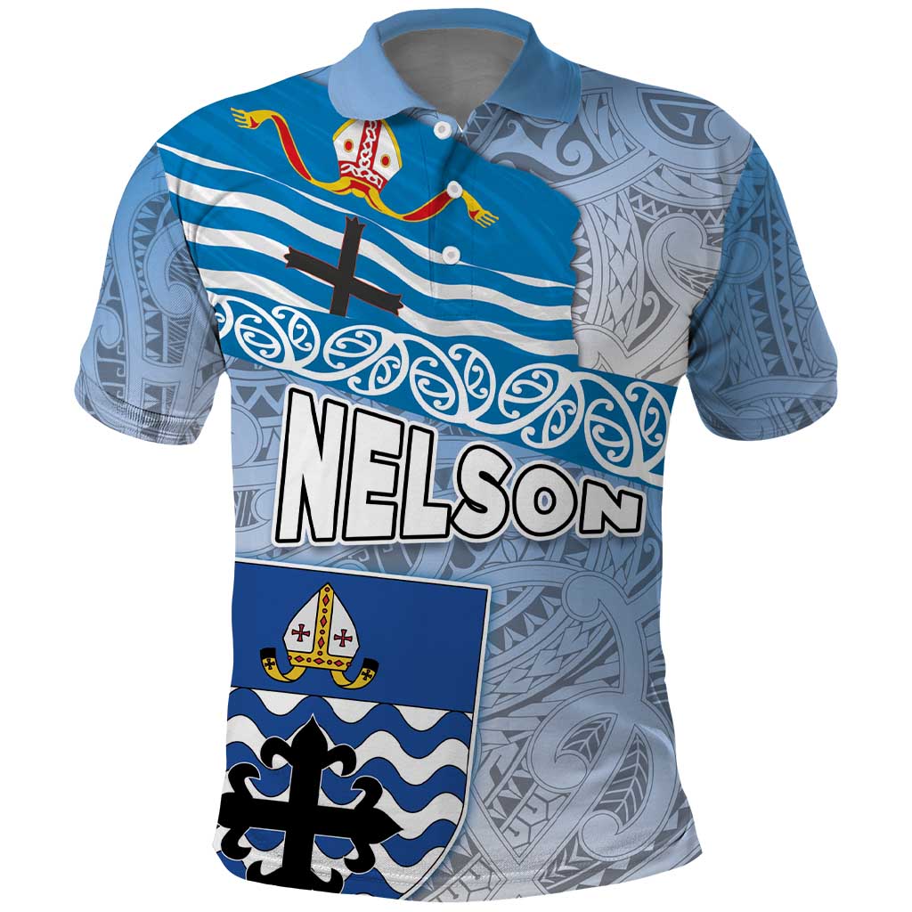 New Zealand Nelson Polo Shirt Nelson's Flag and Seal - Maori Art Tattoo