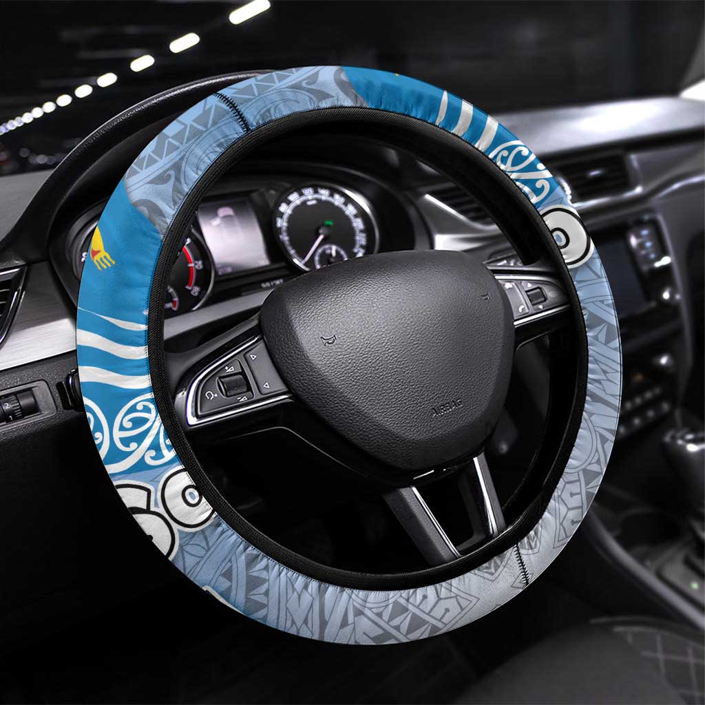 New Zealand Nelson Steering Wheel Cover Nelson's Flag and Seal - Maori Art Tattoo