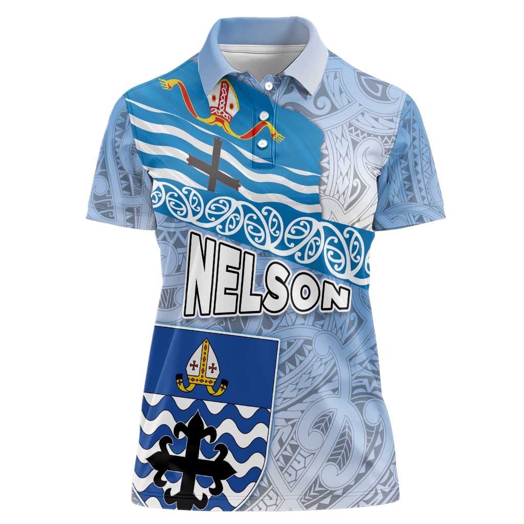 New Zealand Nelson Women Polo Shirt Nelson's Flag and Seal - Maori Art Tattoo