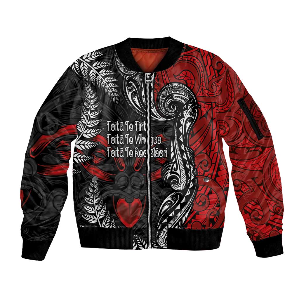 Aotearoa Toitu Te Tiriti Sleeve Zip Bomber Jacket New Zealand Honour the Treaty - Te Tiriti Is Us LT03 Unisex Red - Polynesian Pride