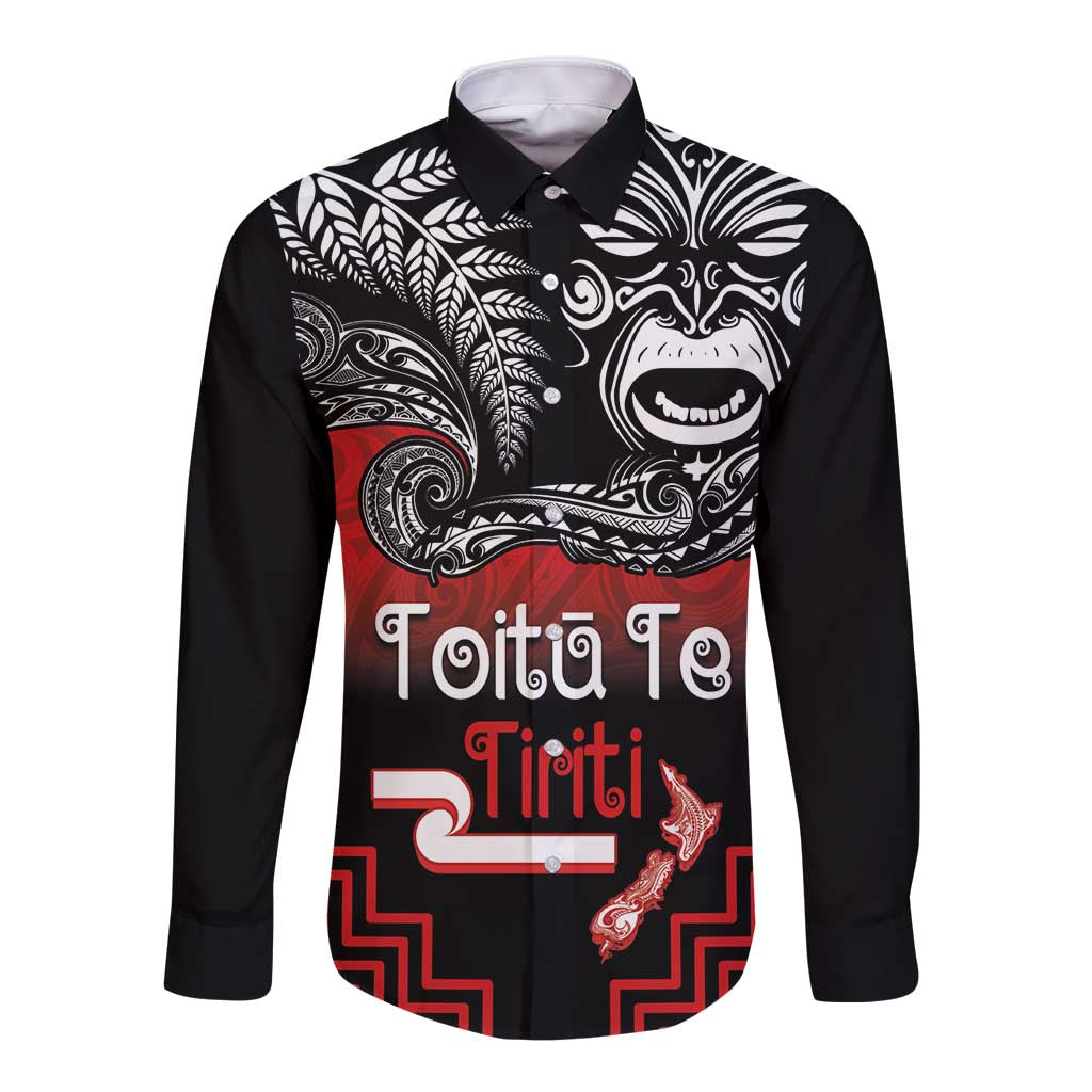 Aotearoa Toitu Te Tiriti Long Sleeve Button Shirt New Zealand Honour the Treaty - Fight Together LT03 Unisex Red - Polynesian Pride