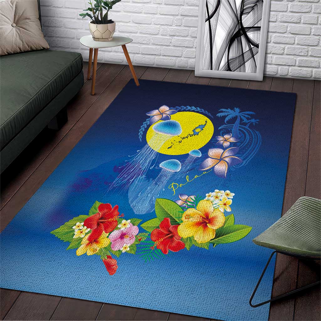 Palau Jellyfish Area Rug Ocean Heritage Tropical Plants LT03 Blue - Polynesian Pride