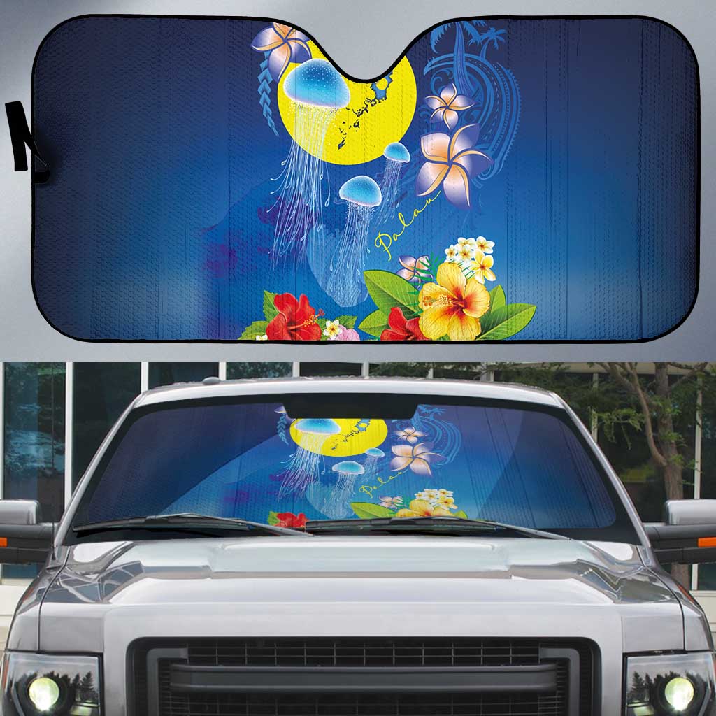 Palau Jellyfish Auto Sun Shade Ocean Heritage Tropical Plants LT03 Blue - Polynesian Pride