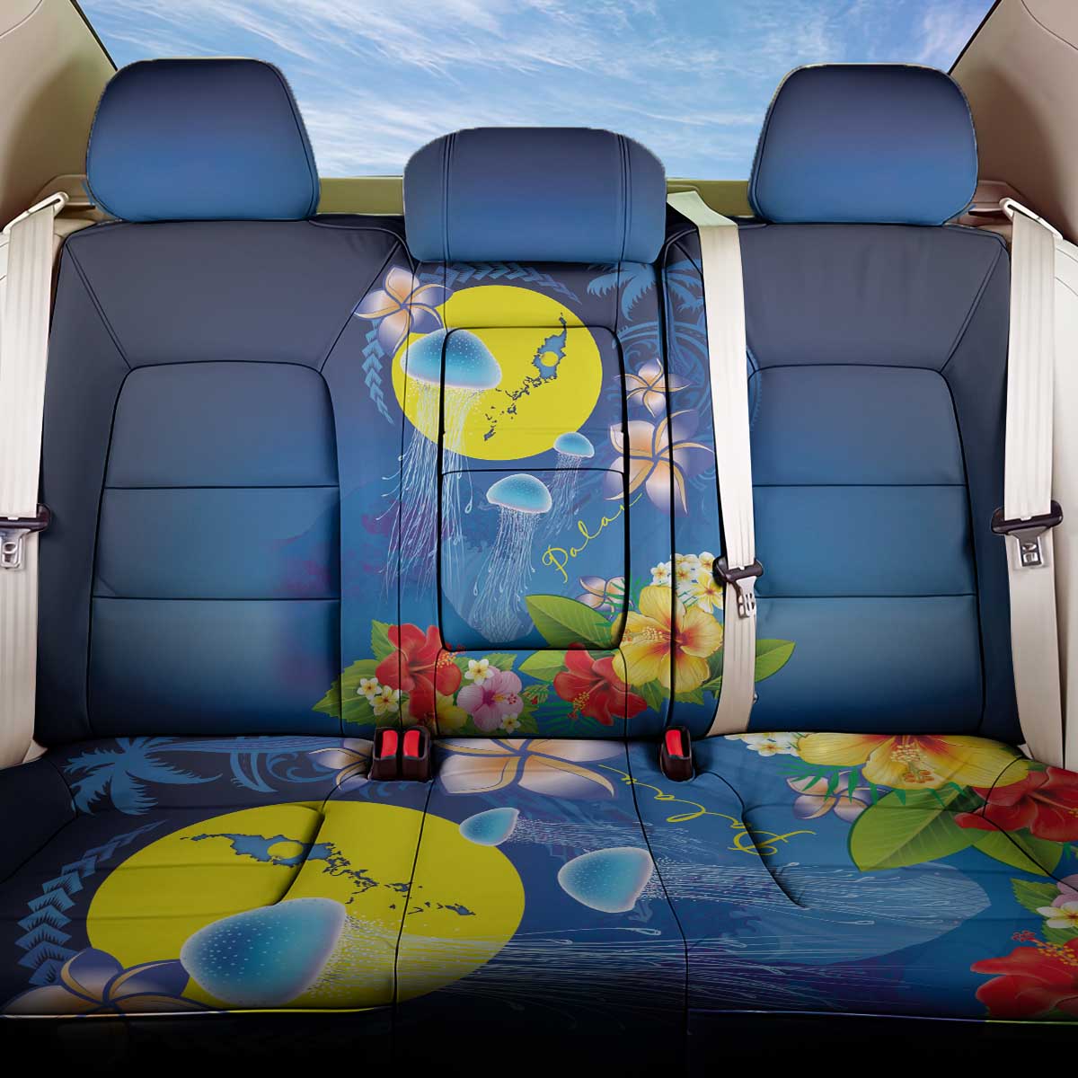 Palau Jellyfish Back Car Seat Cover Ocean Heritage Tropical Plants LT03 One Size Blue - Polynesian Pride