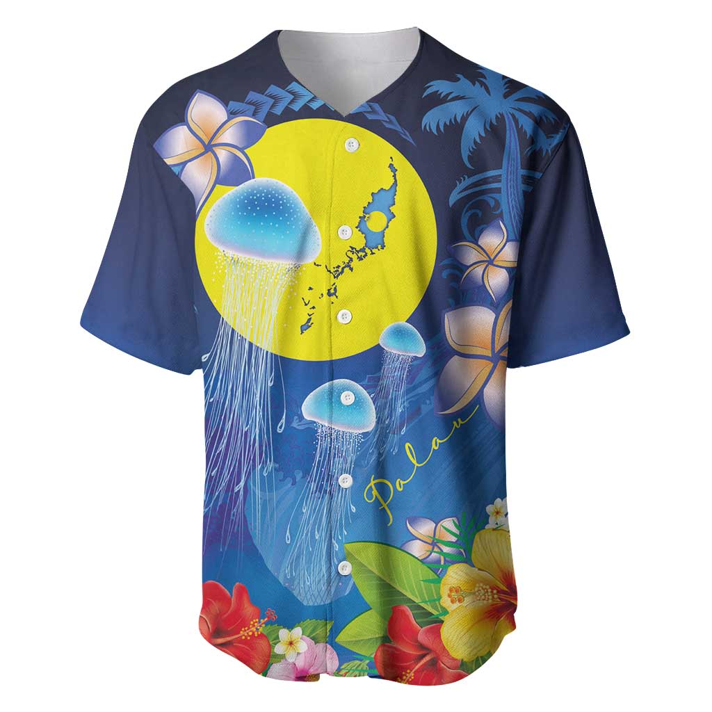 Palau Jellyfish Baseball Jersey Ocean Heritage Tropical Plants LT03 Blue - Polynesian Pride
