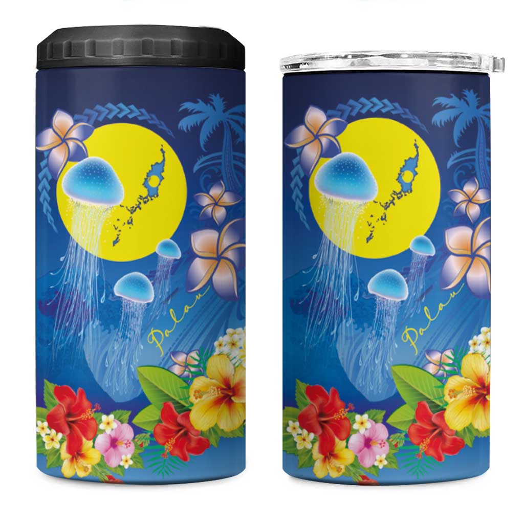 Palau Jellyfish 4 in 1 Can Cooler Tumbler Ocean Heritage Tropical Plants LT03 One Size: 16 oz Blue - Polynesian Pride