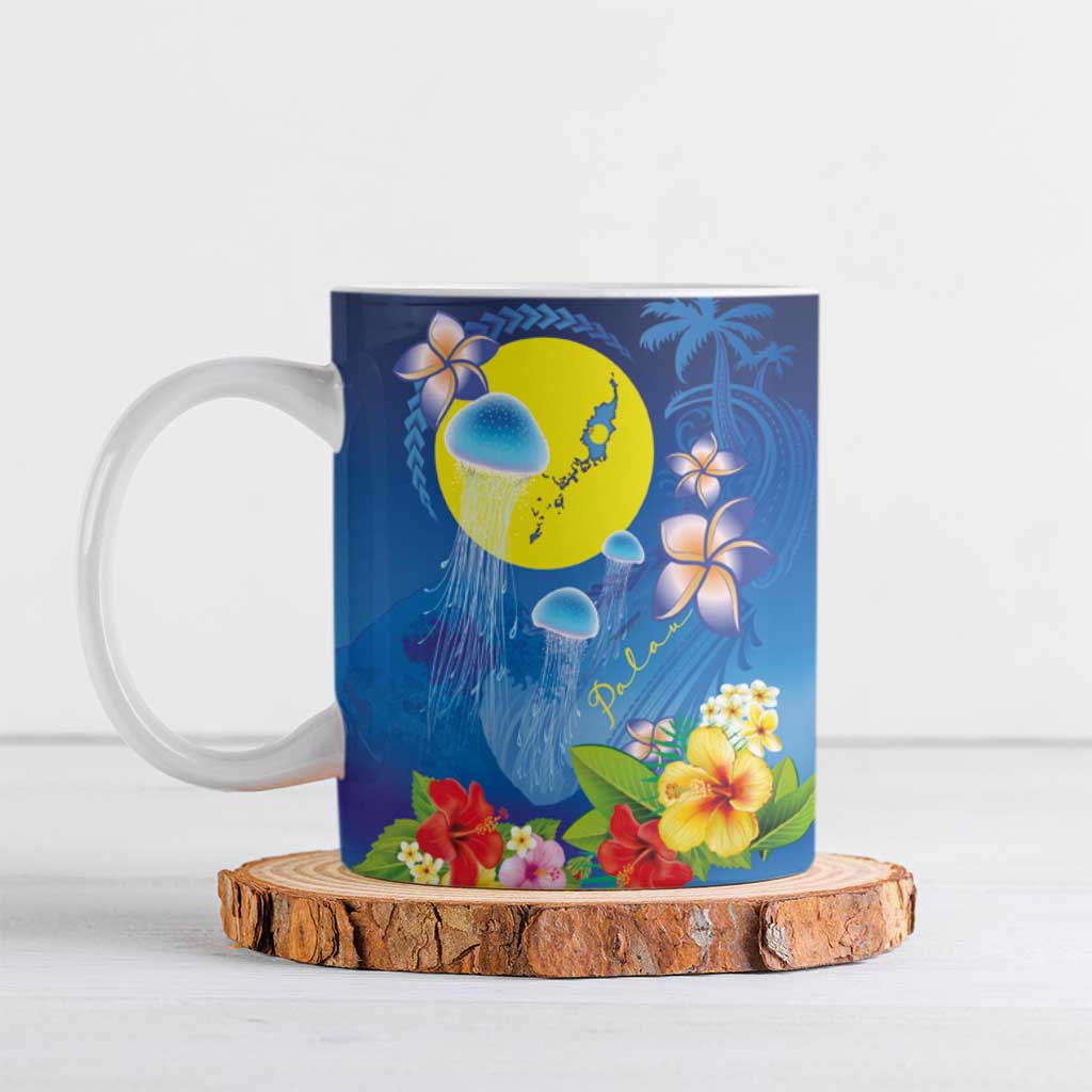 Palau Jellyfish Ceramic Mug Ocean Heritage Tropical Plants LT03 Blue - Polynesian Pride