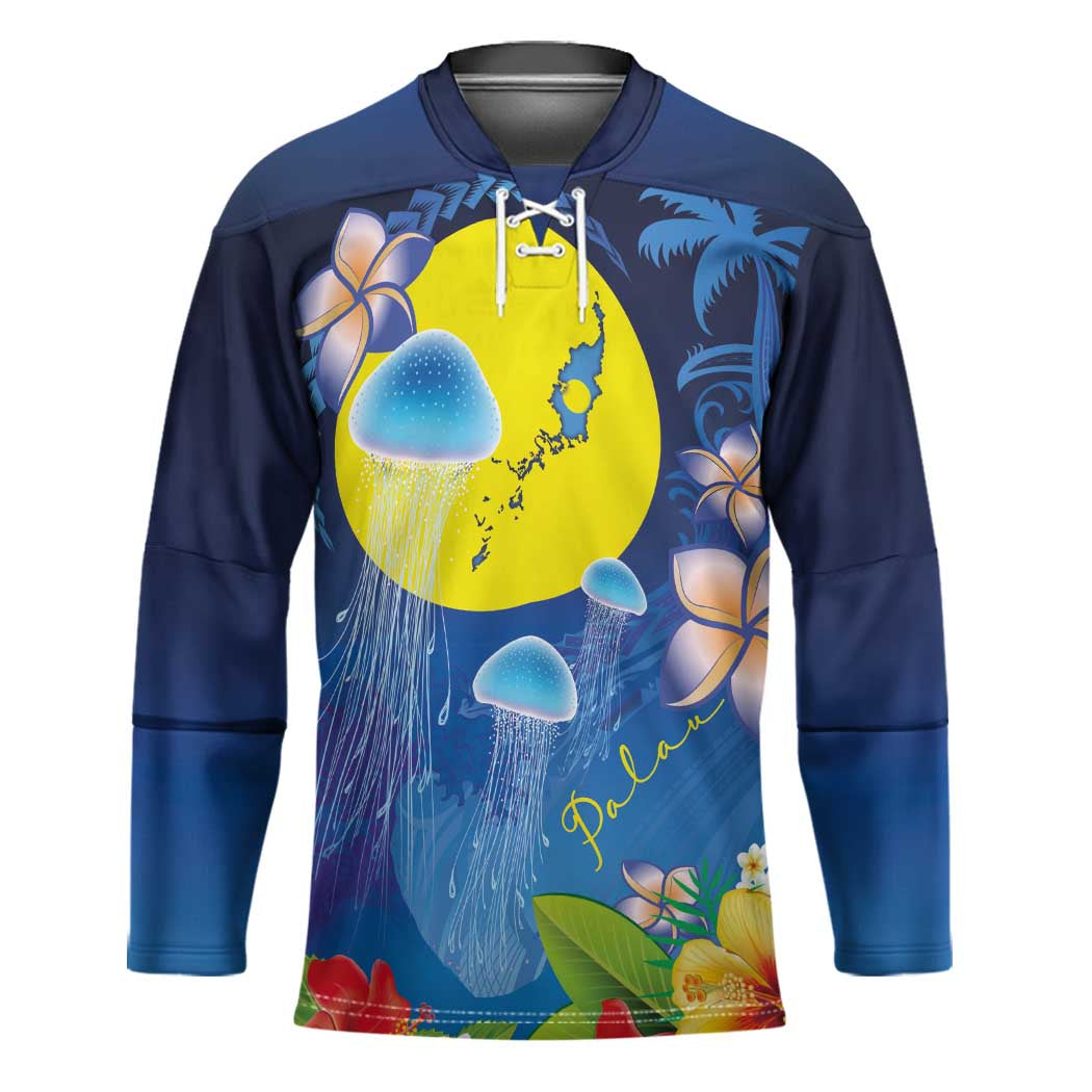 Palau Jellyfish Hockey Jersey Ocean Heritage Tropical Plants LT03 Unisex Blue - Polynesian Pride