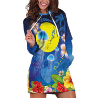 Palau Jellyfish Hoodie Dress Ocean Heritage Tropical Plants LT03 Blue - Polynesian Pride