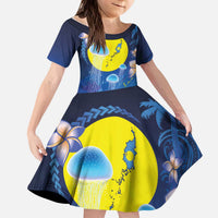 Palau Jellyfish Kid Short Sleeve Dress Ocean Heritage Tropical Plants LT03 KID Blue - Polynesian Pride