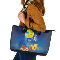 Palau Jellyfish Leather Tote Bag Ocean Heritage Tropical Plants LT03 Blue - Polynesian Pride