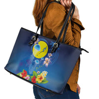 Palau Jellyfish Leather Tote Bag Ocean Heritage Tropical Plants LT03 - Polynesian Pride