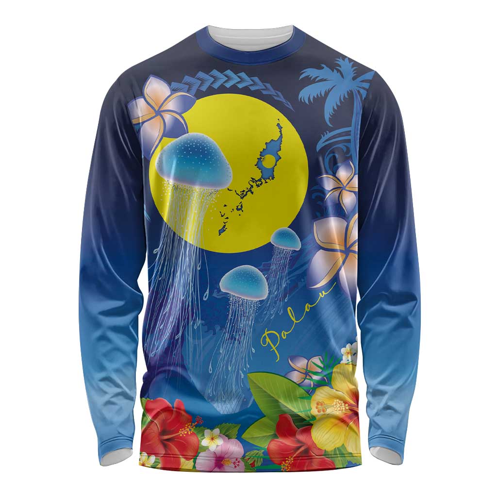 Palau Jellyfish Long Sleeve Shirt Ocean Heritage Tropical Plants LT03 Unisex Blue - Polynesian Pride