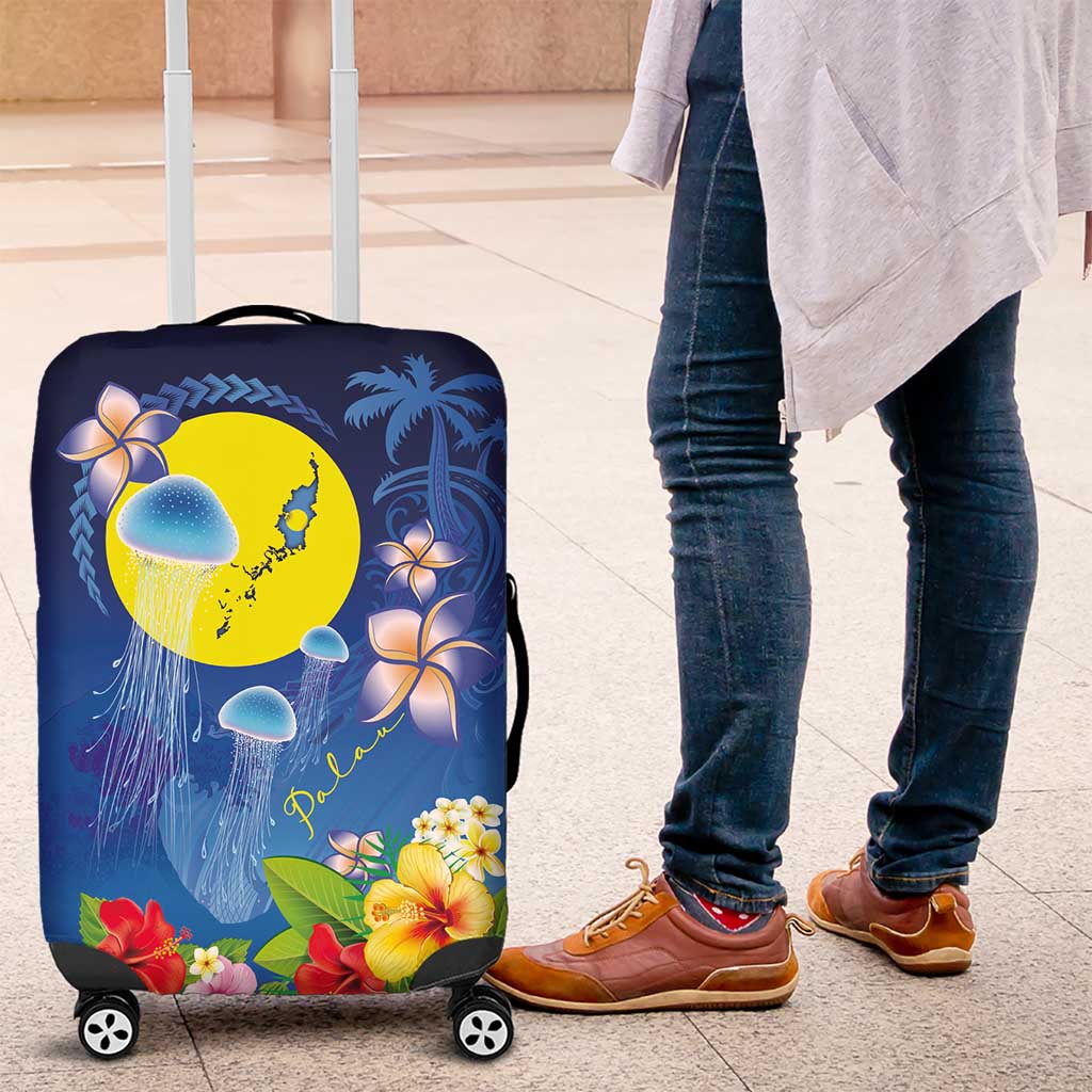 Palau Jellyfish Luggage Cover Ocean Heritage Tropical Plants LT03 Blue - Polynesian Pride