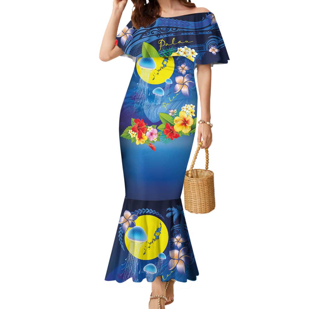 Palau Jellyfish Mermaid Dress Ocean Heritage Tropical Plants LT03 Women Blue - Polynesian Pride