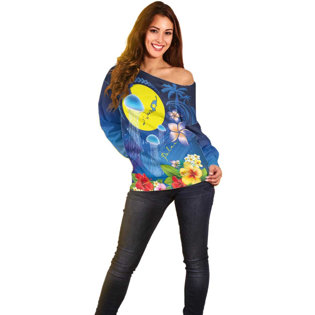 Palau Jellyfish Off Shoulder Sweater Ocean Heritage Tropical Plants LT03 - Polynesian Pride